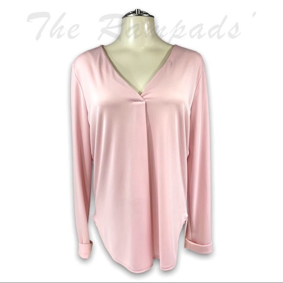 Ann Taylor Soft Pink Long-sleeve V-neck Blouse Size Medium - Picture 1 of 10